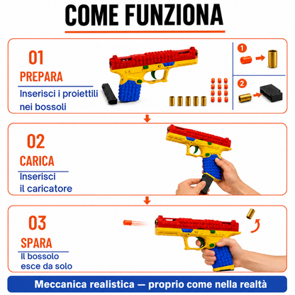 Pistola a blocchi con ricarica ed espulsione dei bossoli